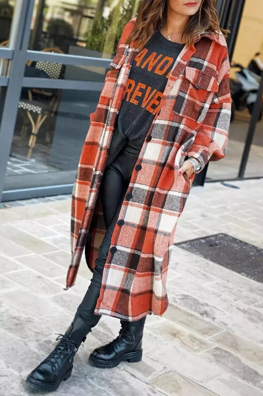 Lapel Plaid Coat Tops