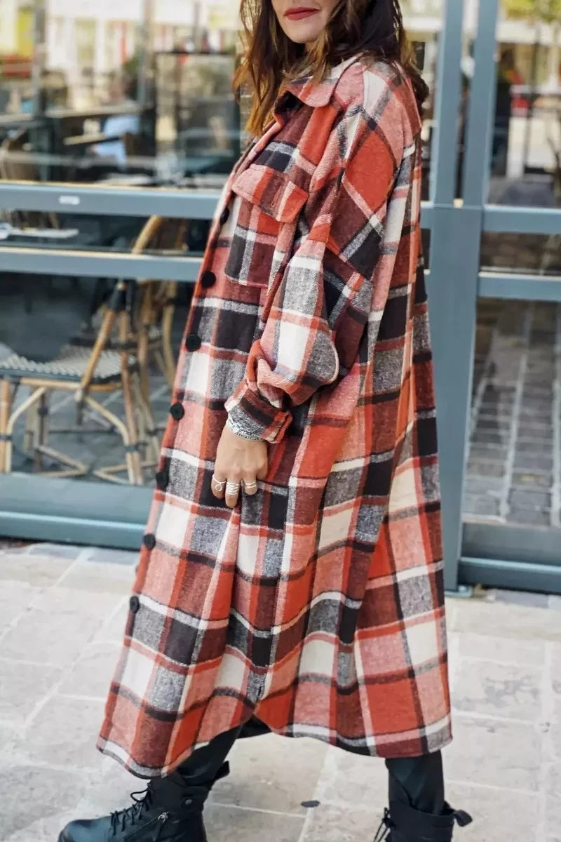 Lapel Plaid Coat Tops