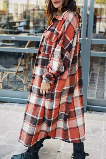 Lapel Plaid Coat Tops