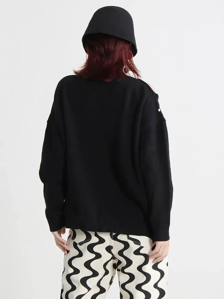 Turtleneck Solid Hole Hollow Out Sweater