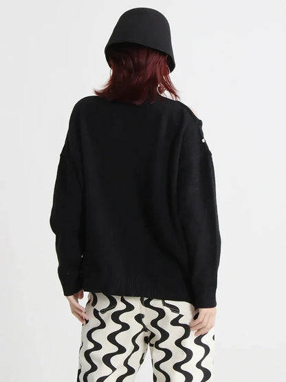 Turtleneck Solid Hole Hollow Out Sweater