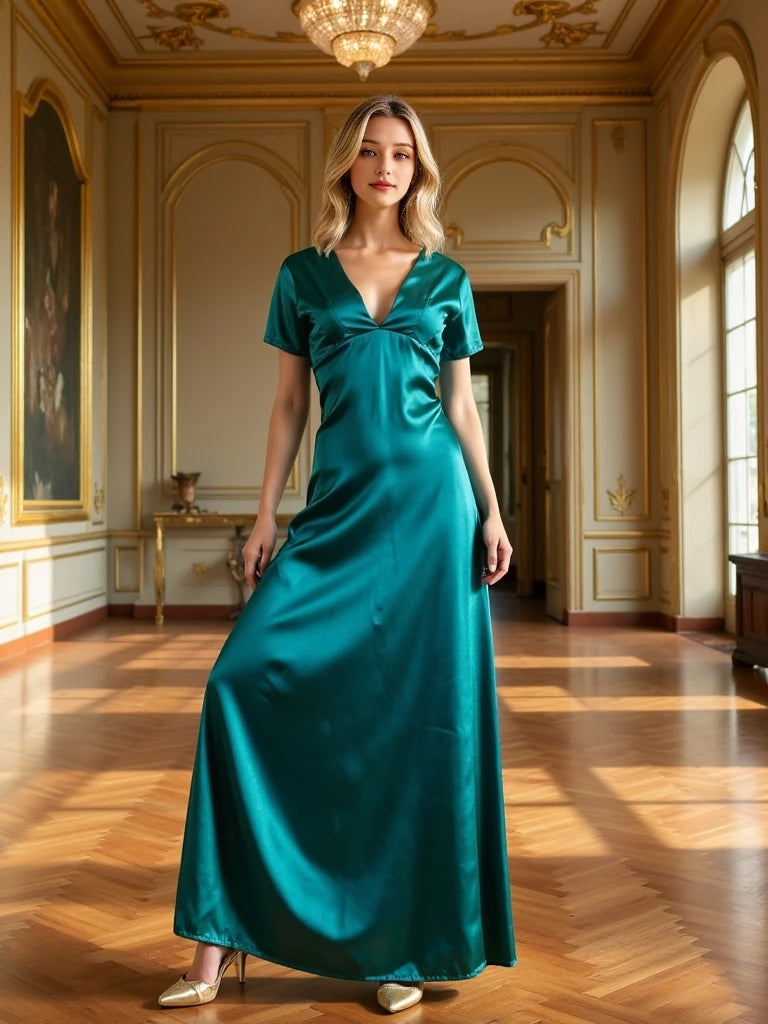 Temperament V-neck High Waist Evening Dress Sexy Backless Solid Sleeveless Elegant Party Dresses 2025 Women&#8217;s Hollow Long Dress