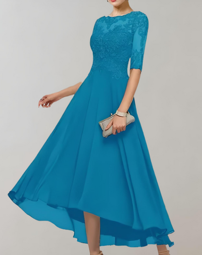 Vestido largo informal de invitada de boda para mujer con mangas de encaje | Ideal para primavera/verano