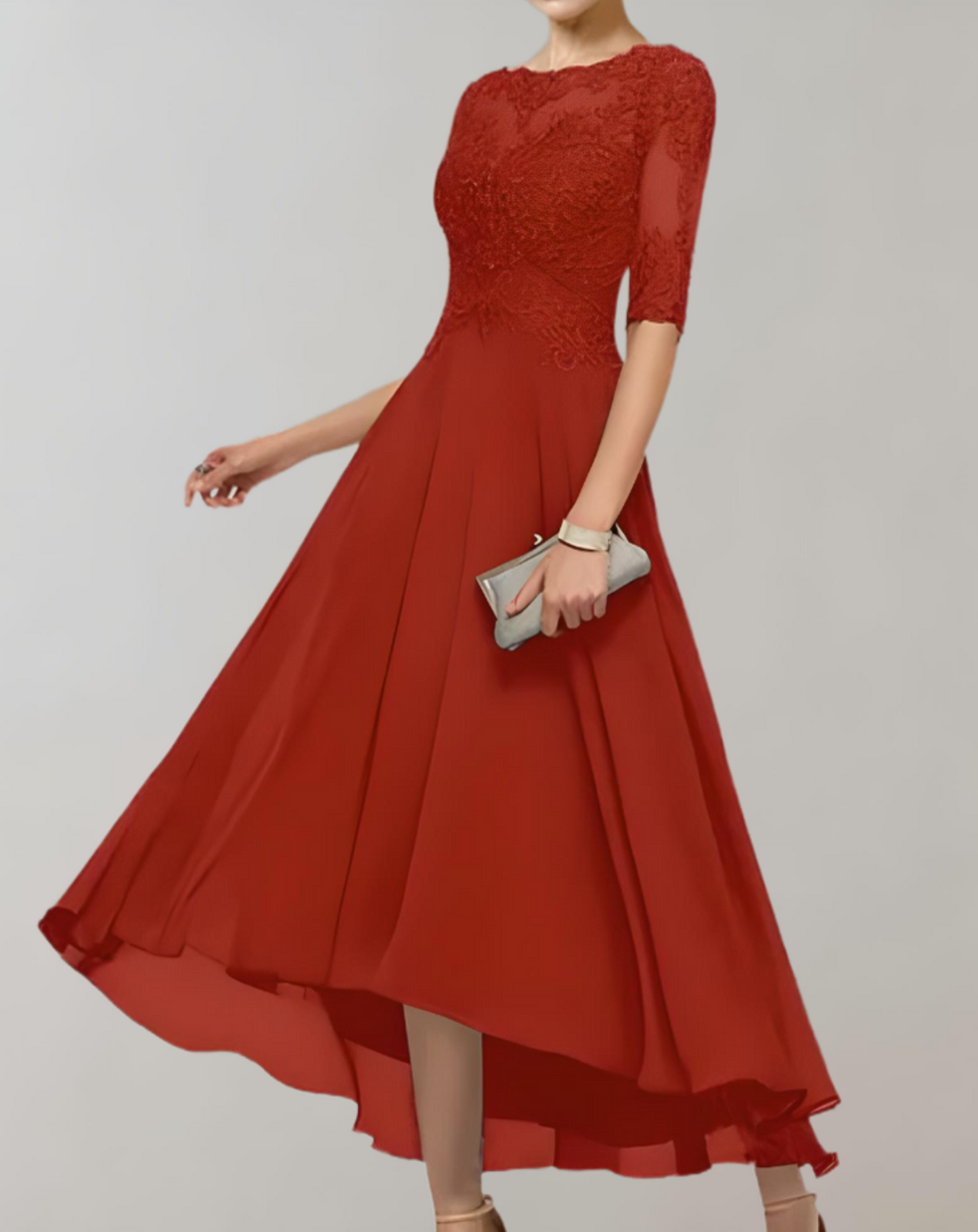 Vestido largo informal de invitada de boda para mujer con mangas de encaje | Ideal para primavera/verano