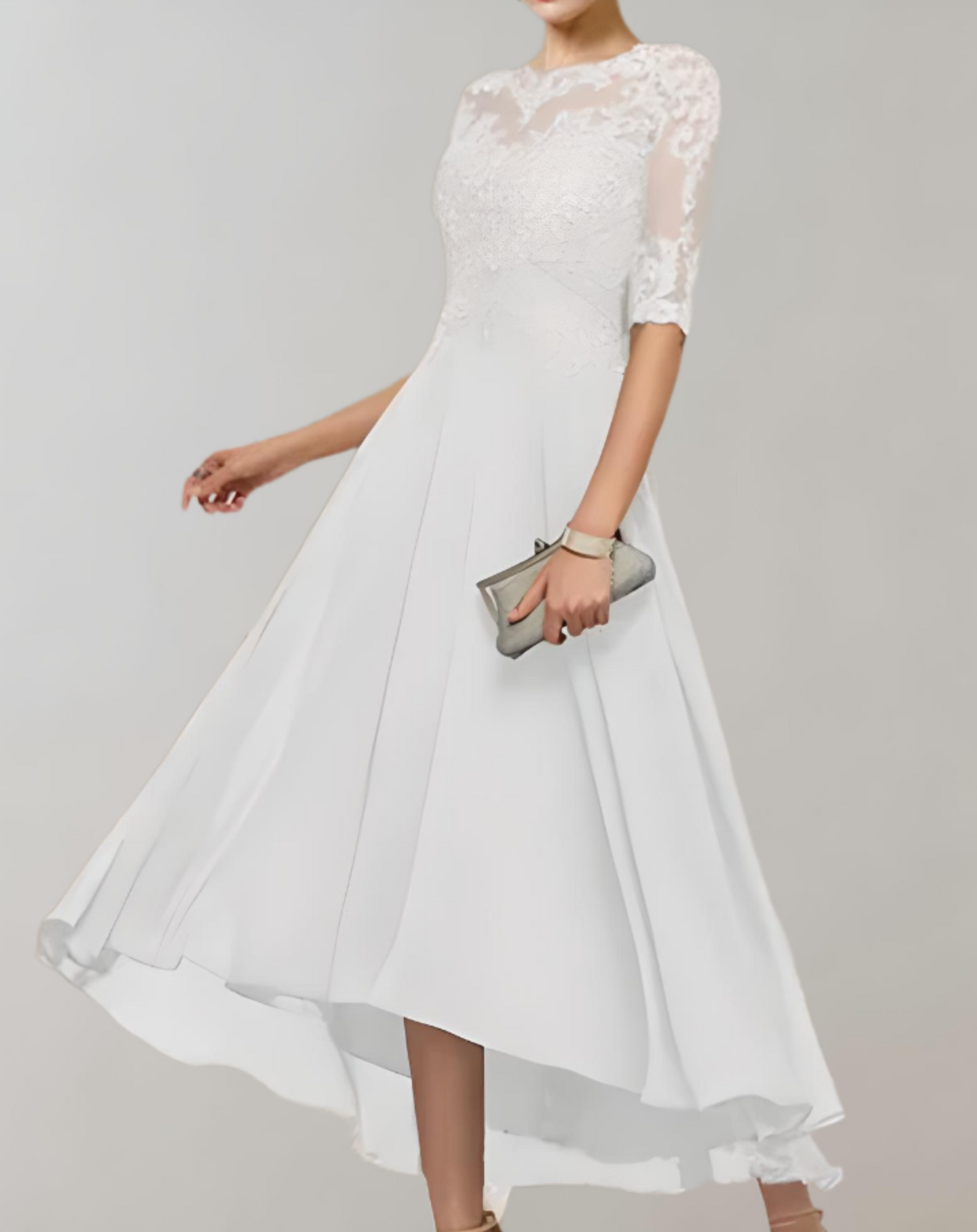 Vestido largo informal de invitada de boda para mujer con mangas de encaje | Ideal para primavera/verano