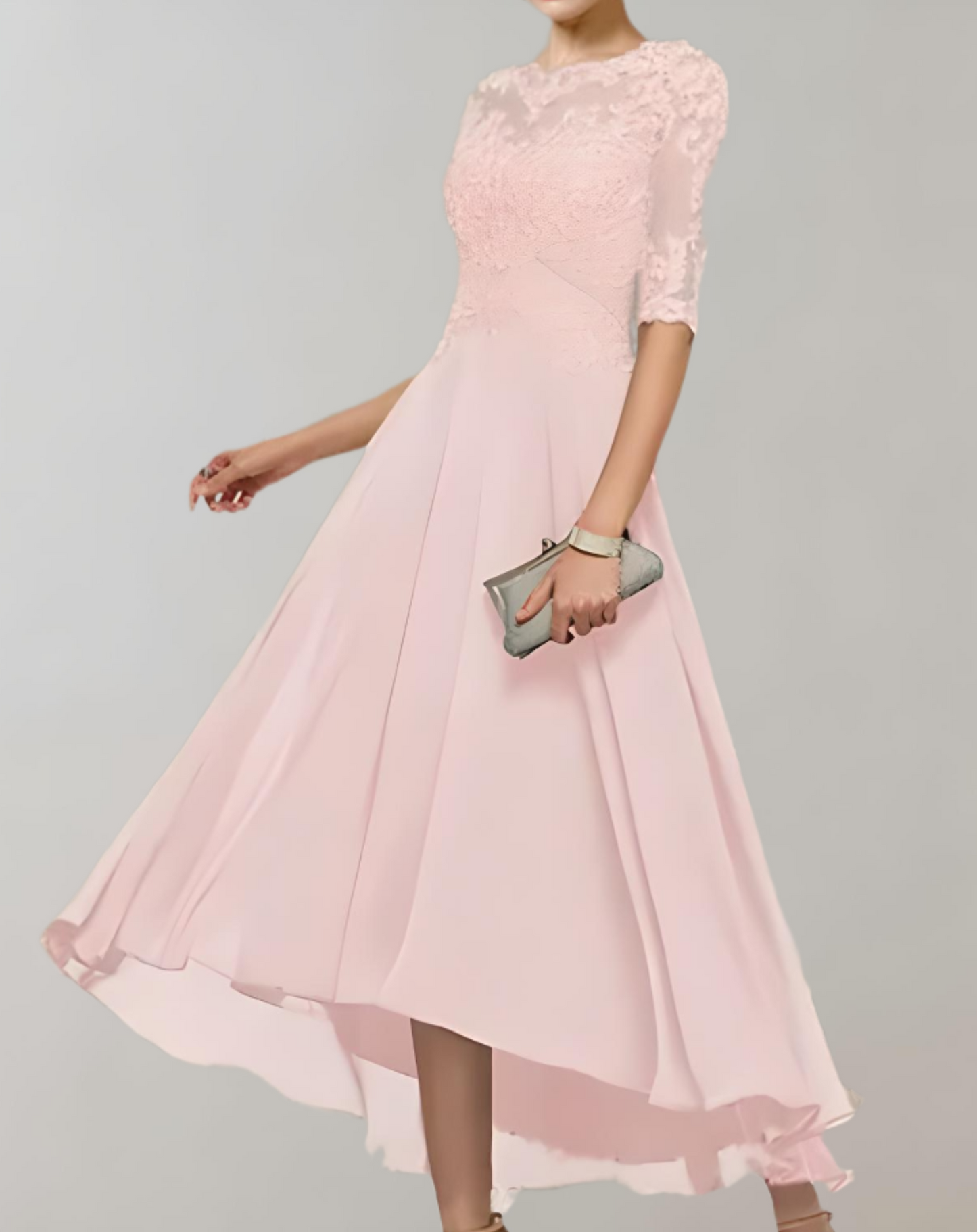 Vestido largo informal de invitada de boda para mujer con mangas de encaje | Ideal para primavera/verano