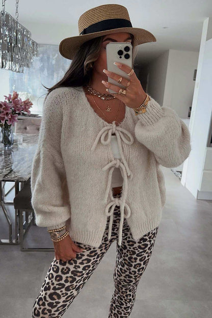 Tie-up Lantern Sleeve Cardigan