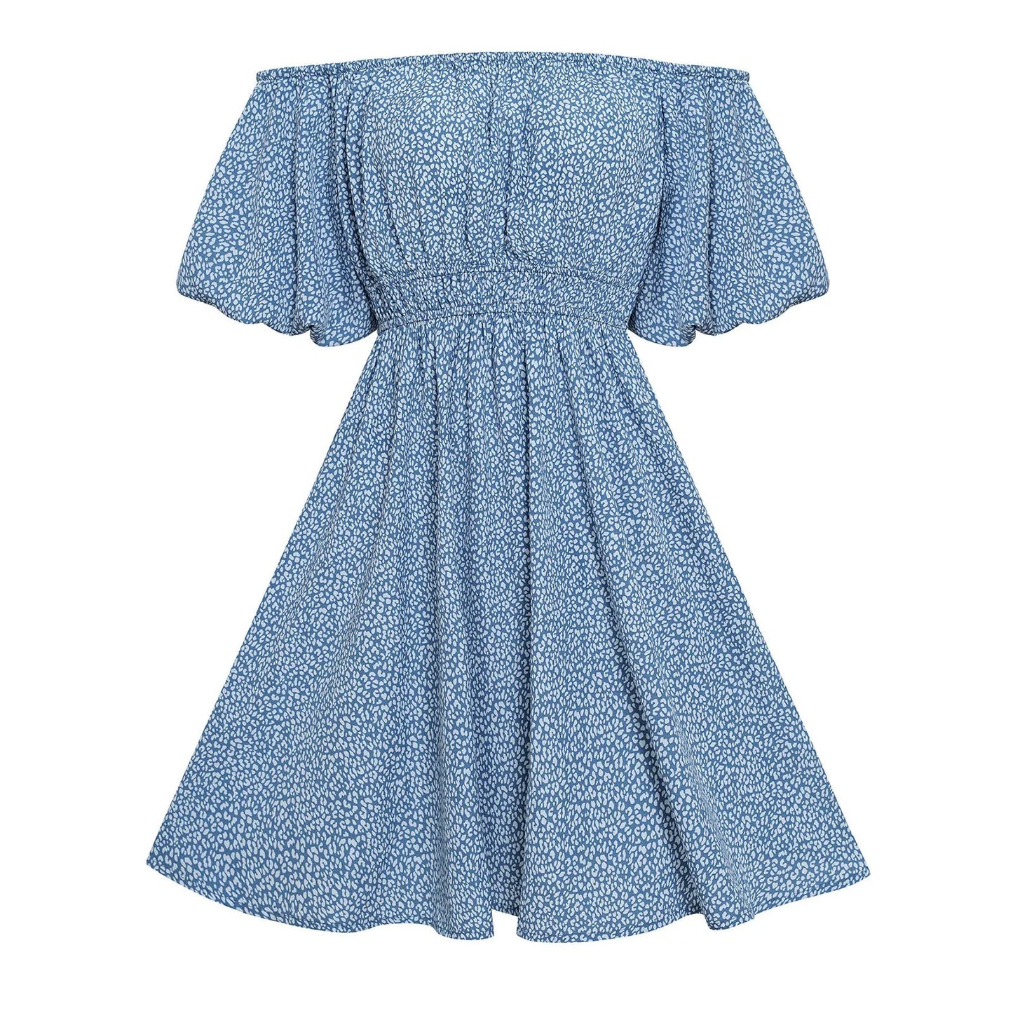 Plead Backless Short Off Shoulder Printed Waist Petite Beach Boho Dress