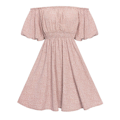 Plead Backless Short Off Shoulder Printed Waist Petite Beach Boho Dress