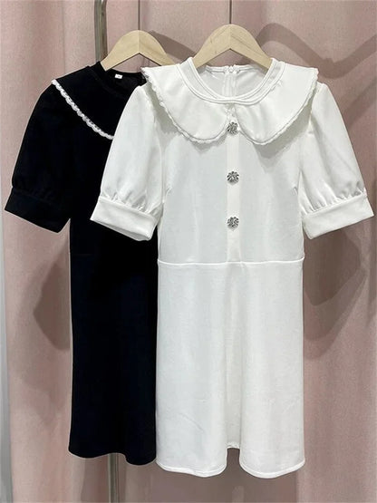 Autumn Fashion Glitter Mini Dress Elegant Patchwork Short Sleeve Lace-Up Lace Casual Party Dress Women’s Bandage Dress New