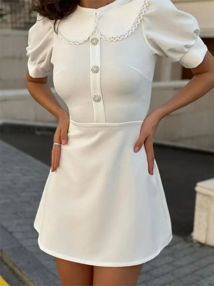 Autumn Fashion Glitter Mini Dress Elegant Patchwork Short Sleeve Lace-Up Lace Casual Party Dress Women’s Bandage Dress New