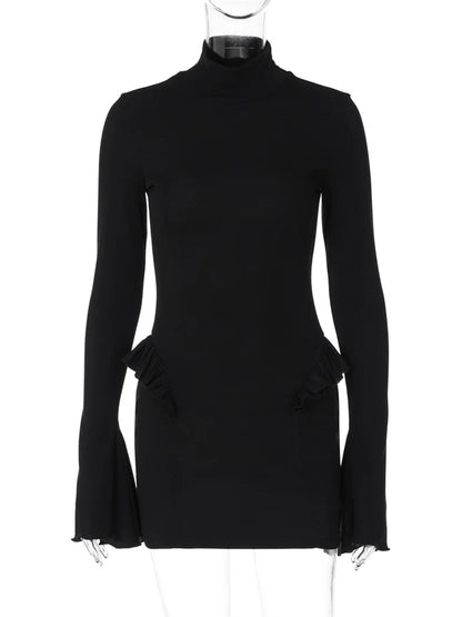 Autumn Ruffled Patchwork Mini Dress Women’s Long Sleeve High Waist Fashion Elegant Dress Ladies Skinny Party Dress