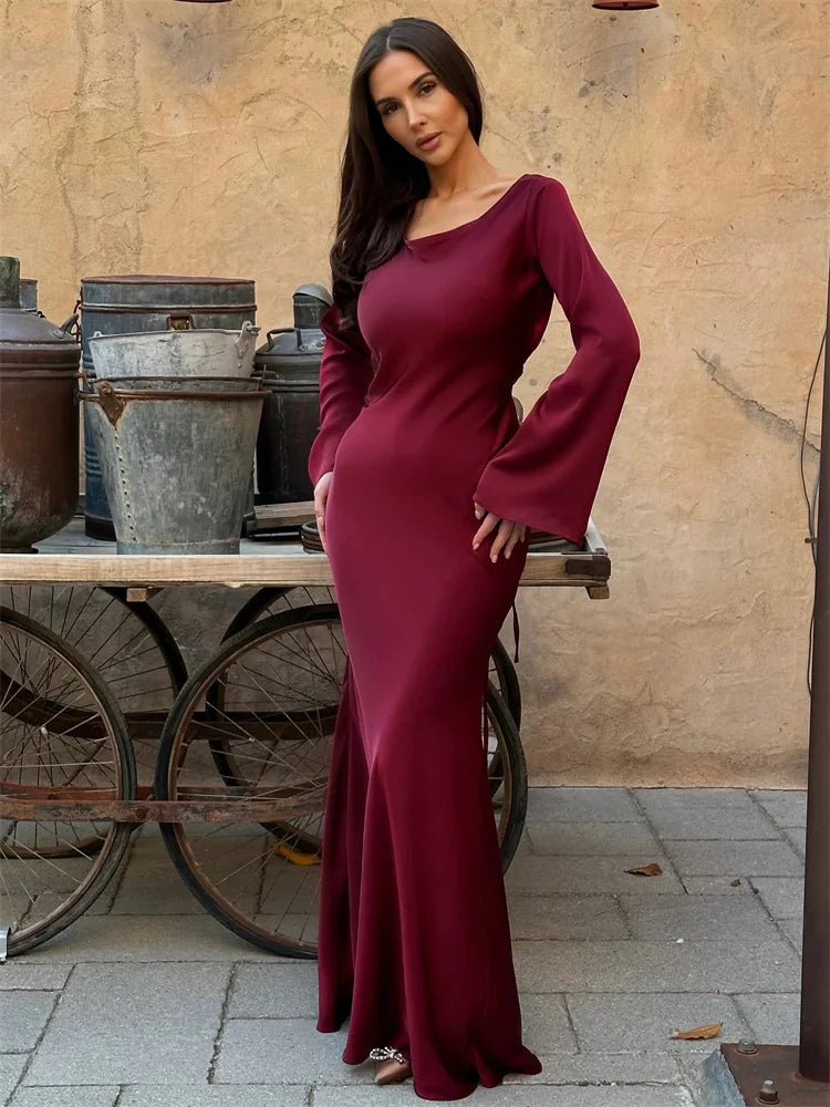 Bandage Patchwork Solid Fashion Long Sleeve Lace-Up Summer Women Sexy High Waist 2025 Casual Dress