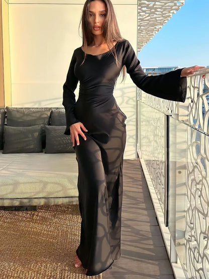 Bandage Patchwork Solid Fashion Long Sleeve Lace-Up Summer Women Sexy High Waist 2025 Casual Dress