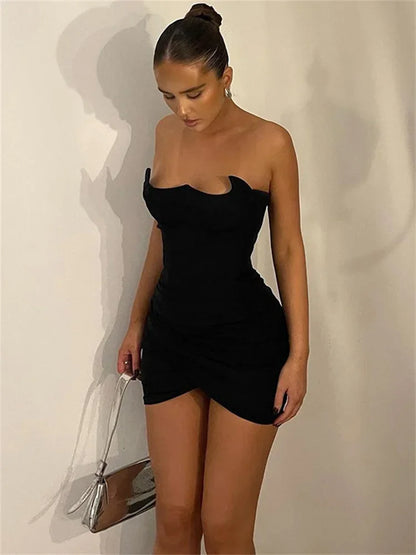 Black Sexy Fashion Mini Dress Women’s Backless Slim Sleeveless Solid High Waist Y2k Club Night Clothes Female Party Dress