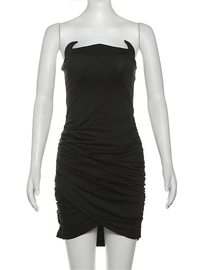 Black Sexy Fashion Mini Dress Women’s Backless Slim Sleeveless Solid High Waist Y2k Club Night Clothes Female Party Dress