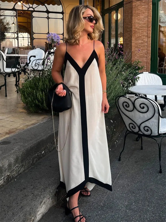FashionSierra - Women Chiffon Contrast Off-Shoulder Female 2025 Casual Dress