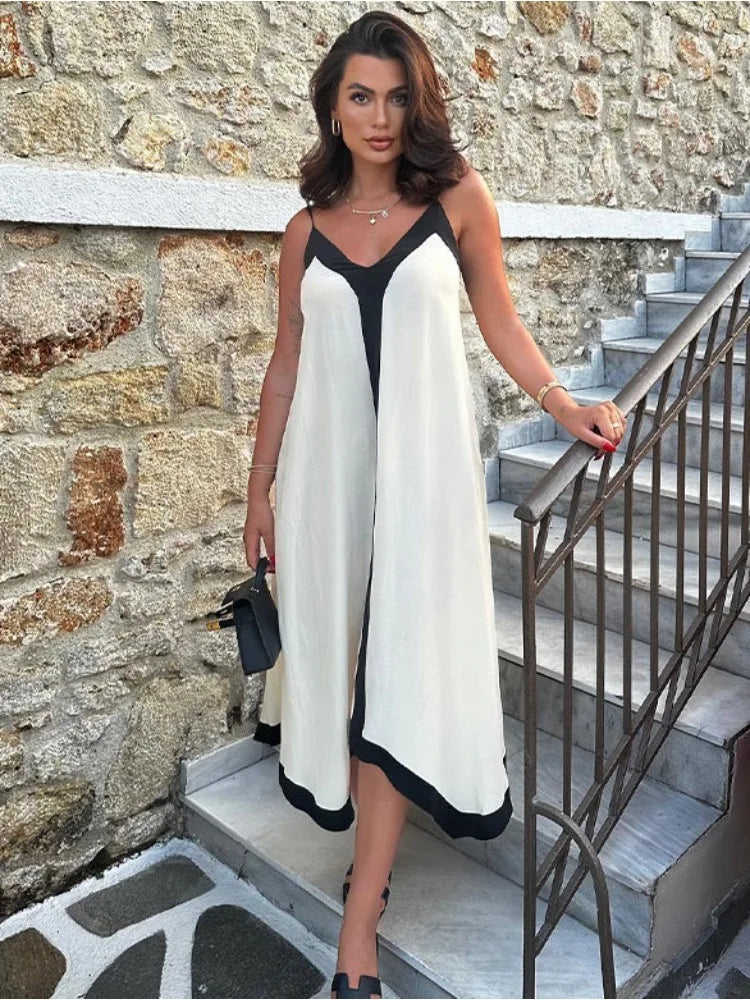 FashionSierra - Women Chiffon Contrast Off-Shoulder Female 2025 Casual Dress