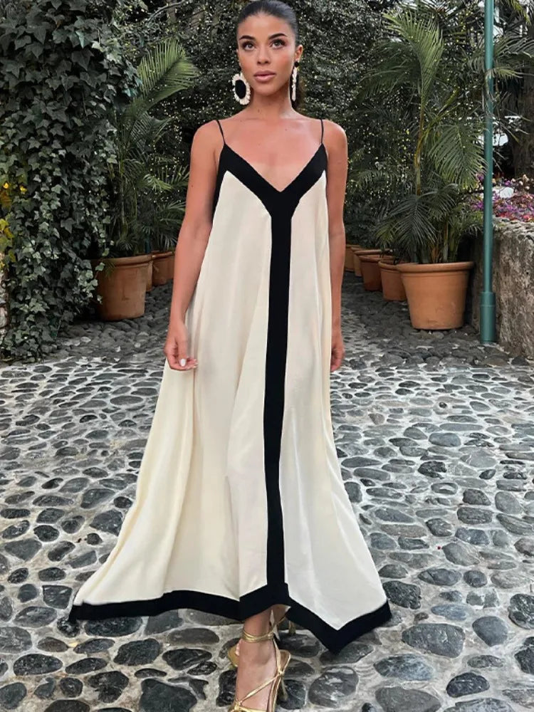 FashionSierra - Women Chiffon Contrast Off-Shoulder Female 2025 Casual Dress