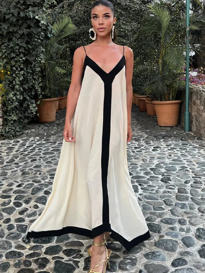 FashionSierra - Women Chiffon Contrast Off-Shoulder Female 2025 Casual Dress