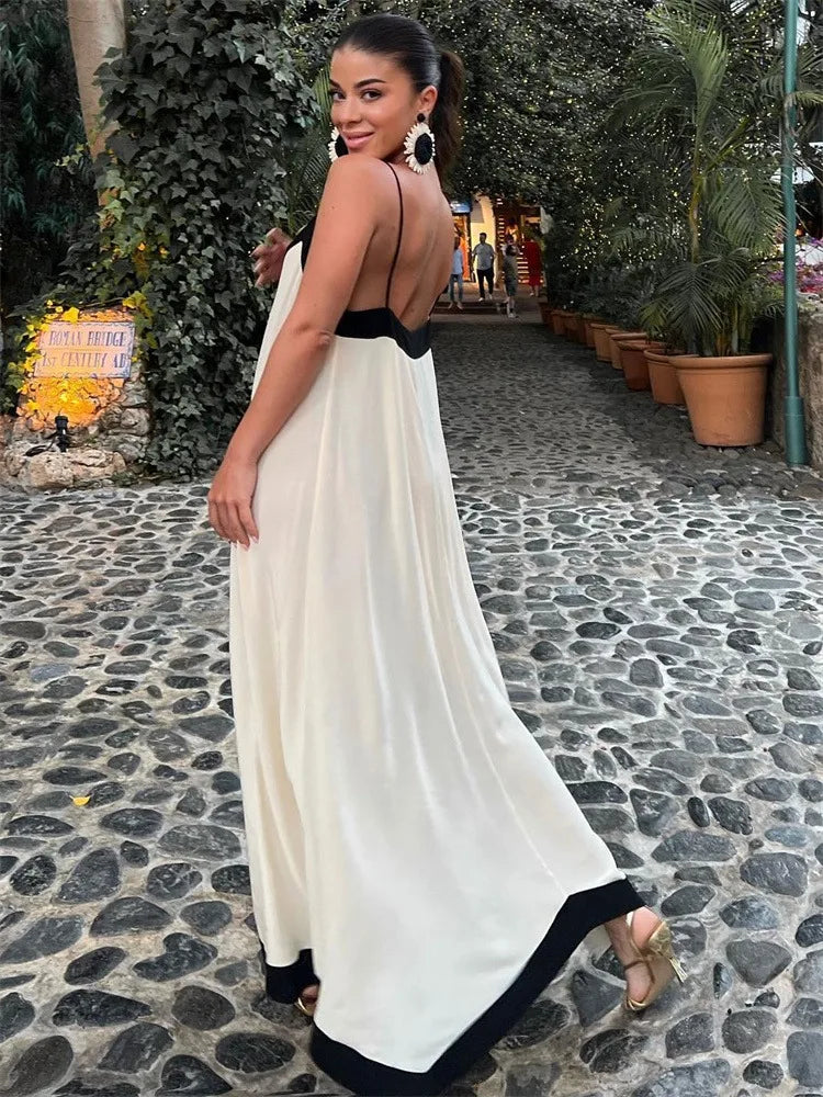 FashionSierra - Women Chiffon Contrast Off-Shoulder Female 2025 Casual Dress