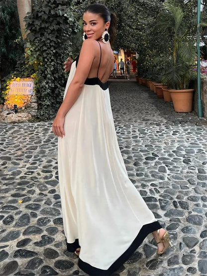 FashionSierra - Women Chiffon Contrast Off-Shoulder Female 2025 Casual Dress
