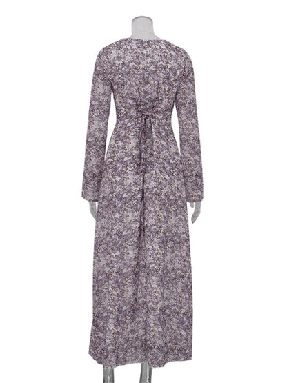 Elegant Printed Fashion Maxi Dress For Women Lace-Up Long Sleeve Party Dress High Waist Bandage Women’s Bodycon Dress New