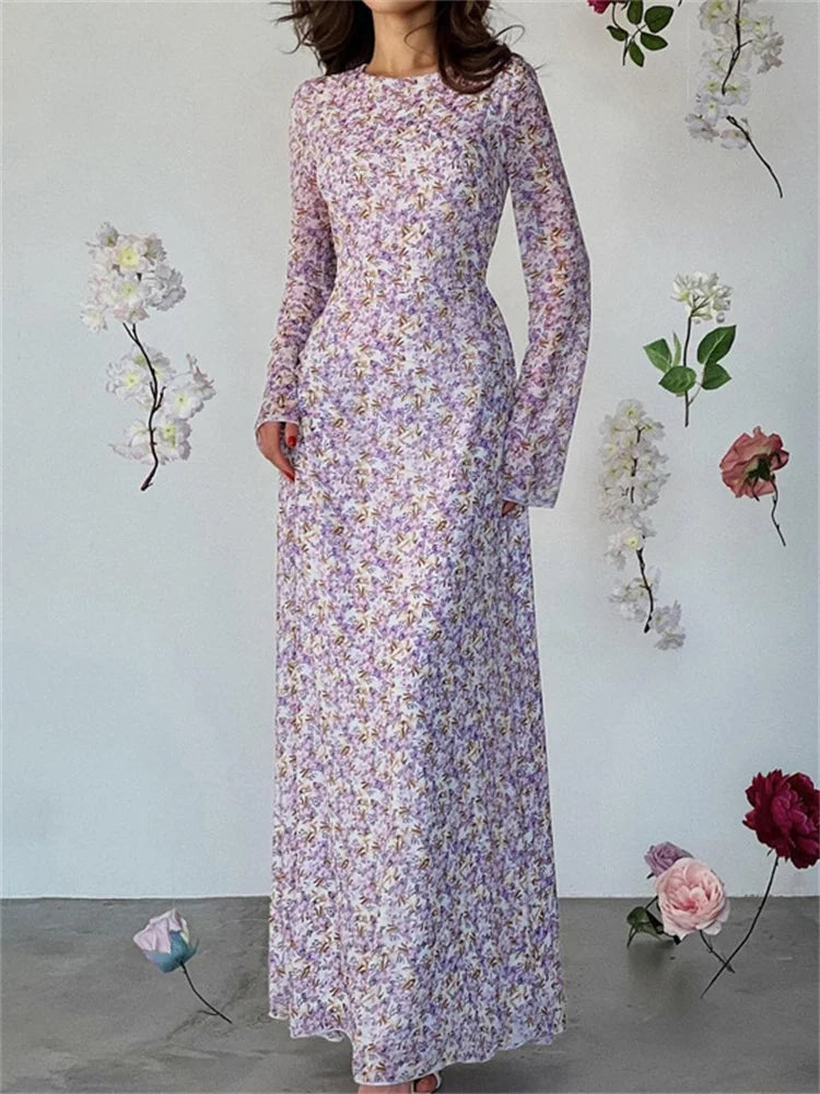 Elegant Printed Fashion Maxi Dress For Women Lace-Up Long Sleeve Party Dress High Waist Bandage Women’s Bodycon Dress New