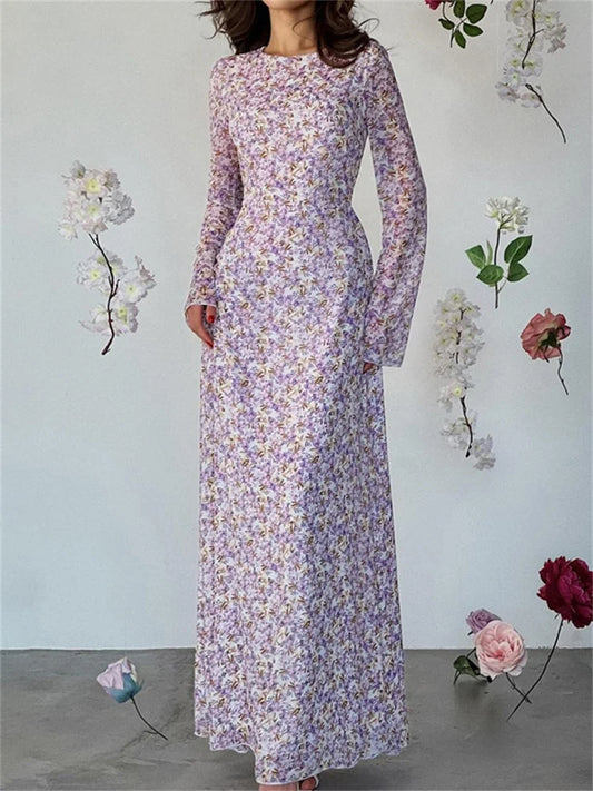 Elegant Printed Fashion Maxi Dress For Women Lace-Up Long Sleeve Party Dress High Waist Bandage Women’s Bodycon Dress New