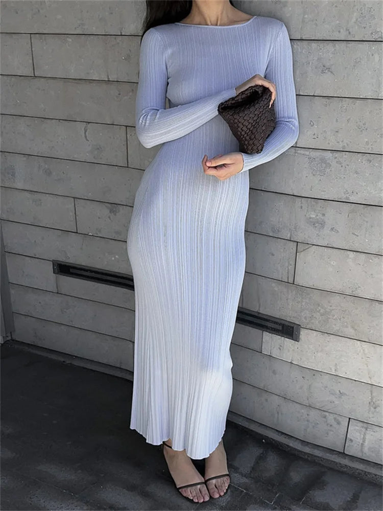 Fashion Autumn Slim Maxi Dress For Women High Waist Patchwork Ribbed Elegant Party Dress Ladies Solid Long Dress Clothes