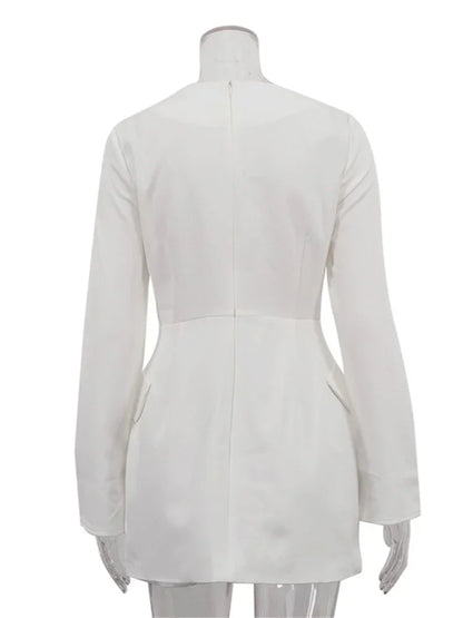 Female Elegant White Dress Sexy Patchwork Long Sleeve Commute Casual Clothes Dress For Women Zipper Autumn Mini Dress New