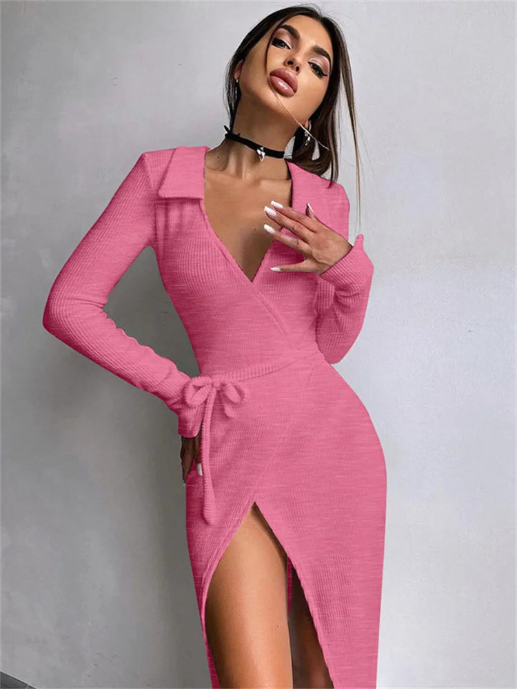 High Waist Lace-Up V-Neck Maxi Dress For Women Patchwork Fashion Drawstring Elegant Bandage Dress Y2k Sexy Long Dress
