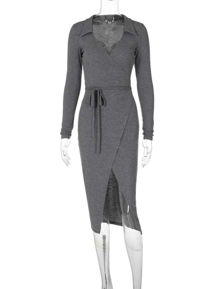 High Waist Lace-Up V-Neck Maxi Dress For Women Patchwork Fashion Drawstring Elegant Bandage Dress Y2k Sexy Long Dress