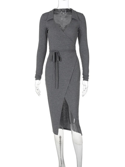 High Waist Lace-Up V-Neck Maxi Dress For Women Patchwork Fashion Drawstring Elegant Bandage Dress Y2k Sexy Long Dress