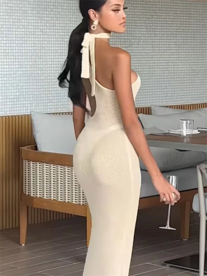 FashionSierra - Knit One-Shoulder Female Holiday Party Backless High Waist Lace-Up Fashion Sleeveless Casual Dress