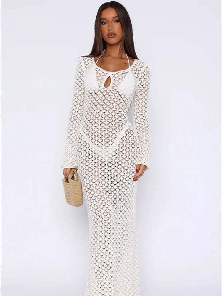 FashionSierra - Sequin High Off-Shoulder Solid Knitwear Female New Casual Dress
