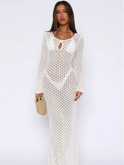 FashionSierra - Sequin High Off-Shoulder Solid Knitwear Female New Casual Dress