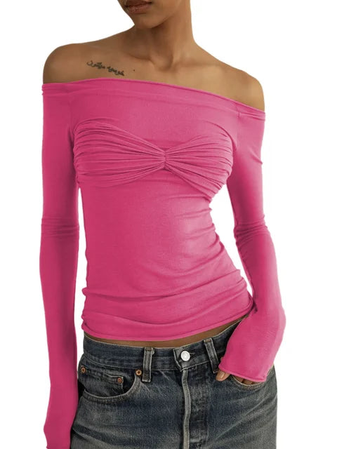 Mesh Sheer Off-Shoulder Top Shirt For Women New Long Sleeve See-Through Lace Knit Pullover Tops Summer Mesh Top Tee Shirt