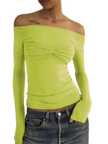 Mesh Sheer Off-Shoulder Top Shirt For Women New Long Sleeve See-Through Lace Knit Pullover Tops Summer Mesh Top Tee Shirt