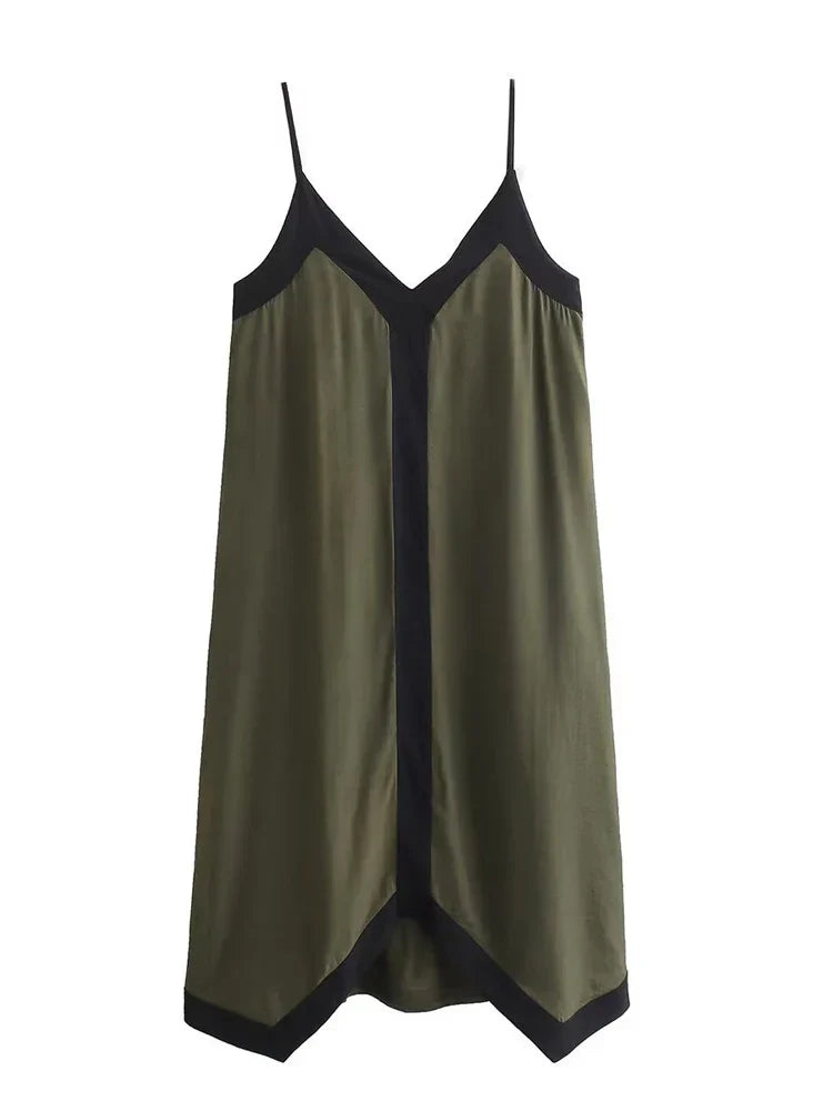 Patchwork Backless Halter Women Sexy V-Neck Elegant Summer 2025 Gown Ladies Slim Casual Dress