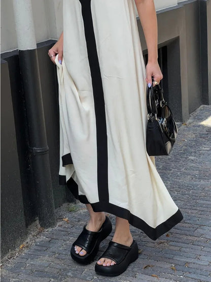 Patchwork Backless Halter Women Sexy V-Neck Elegant Summer 2025 Gown Ladies Slim Casual Dress