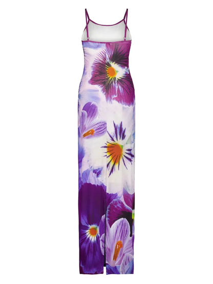 Printed Contrast Spaghetti Dress Female Backless High Waist Patchwork Summer  Elegant Maxi Dress Women Halter Dresses