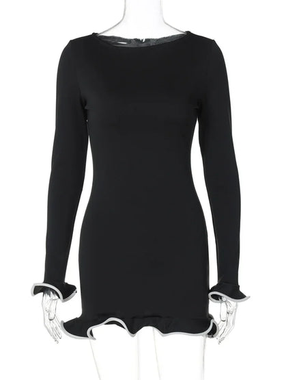 Ruffled Autumn Fashion Mini Dress Women’s Slim Long Sleeve Patchwork Elegant  Party Dress Casual Female Mini Dress New