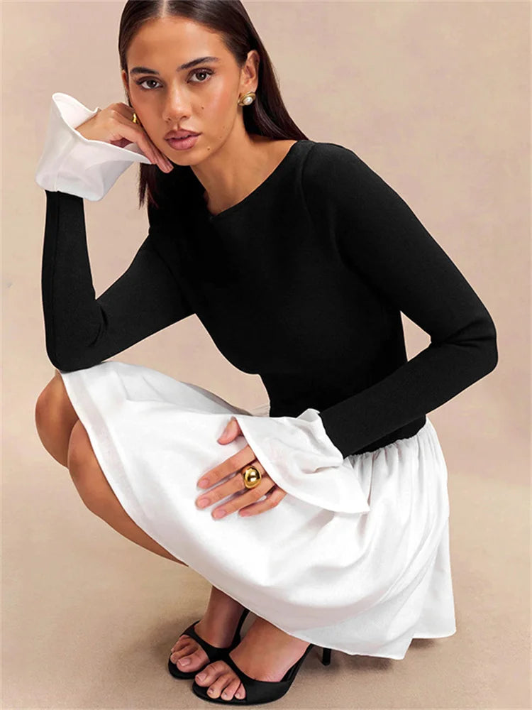 Ruffled Contrast Casual Mini Dress Women’s Patchwork High Waist Elegant Fashion Party Dress  Female Y2k Mini Dress New