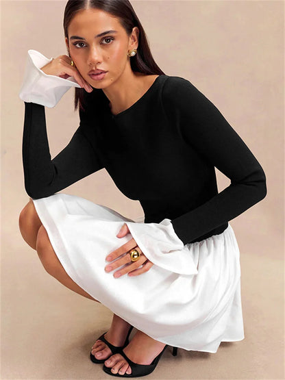 Ruffled Contrast Casual Mini Dress Women’s Patchwork High Waist Elegant Fashion Party Dress  Female Y2k Mini Dress New