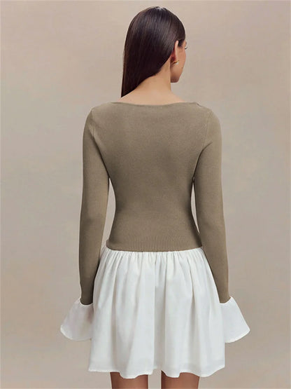 Ruffled Contrast Casual Mini Dress Women’s Patchwork High Waist Elegant Fashion Party Dress  Female Y2k Mini Dress New
