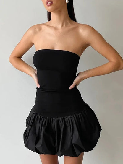 Summer Fashion Ruffled Mini Dress For Women Contrast High Waist Bandeau Patchwork Backless Dress Female Sexy Mini Dress