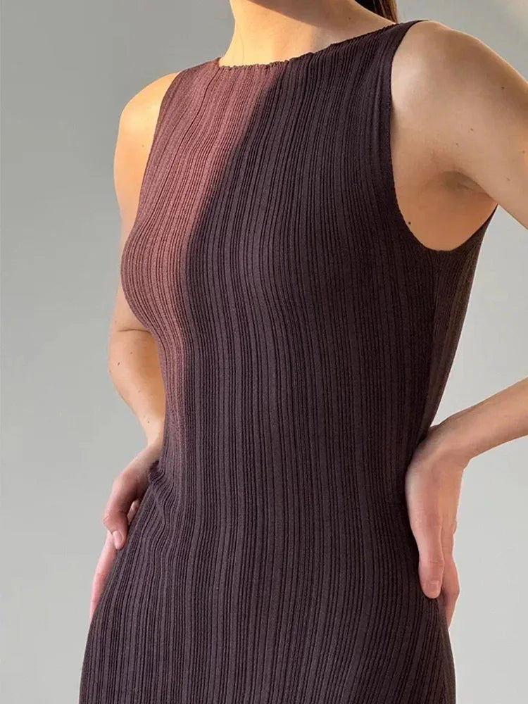 FashionSierra - Summer Sleeveless Maxi Female High Waist Color Fashion Pullover Elegant Knitwear 2025 Casual Dress