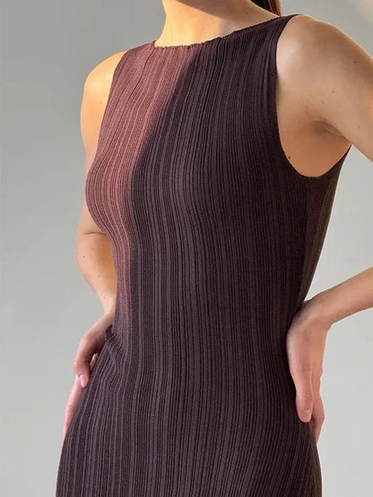 FashionSierra - Summer Sleeveless Maxi Female High Waist Color Fashion Pullover Elegant Knitwear 2025 Casual Dress