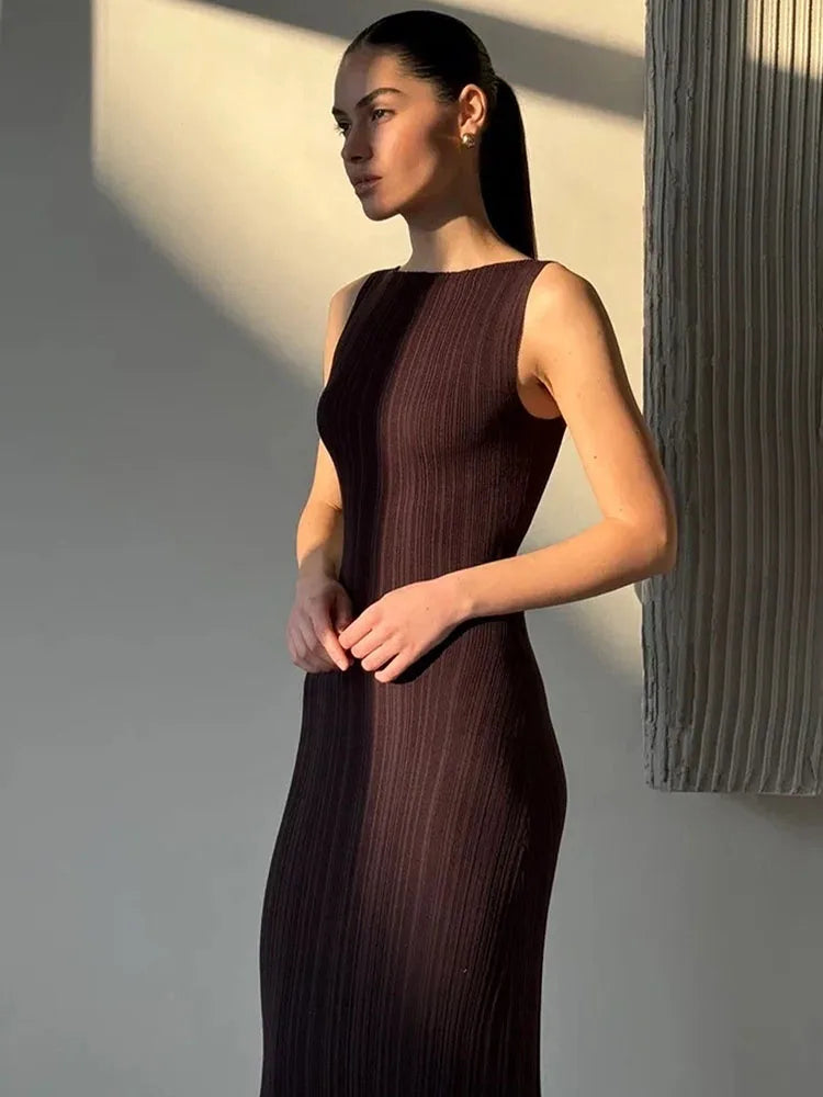 FashionSierra - Summer Sleeveless Maxi Female High Waist Color Fashion Pullover Elegant Knitwear 2025 Casual Dress